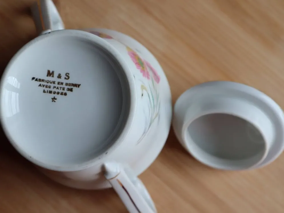 Sucrier vintage en porcelaine fine - M&S Fabriqué en Berry Pâte de Limoges