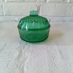 Sucrier vintage en verre vert émeraude, Arcoroc France