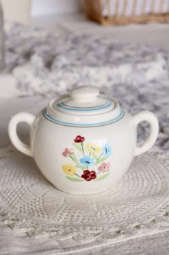 Sucrier vintage faïence Salins - Motif fleuri
