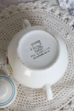 Sucrier vintage faïence Salins - Motif fleuri