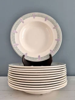 Suite de 12 assiettes creuses 1900 « Janina » Longwy