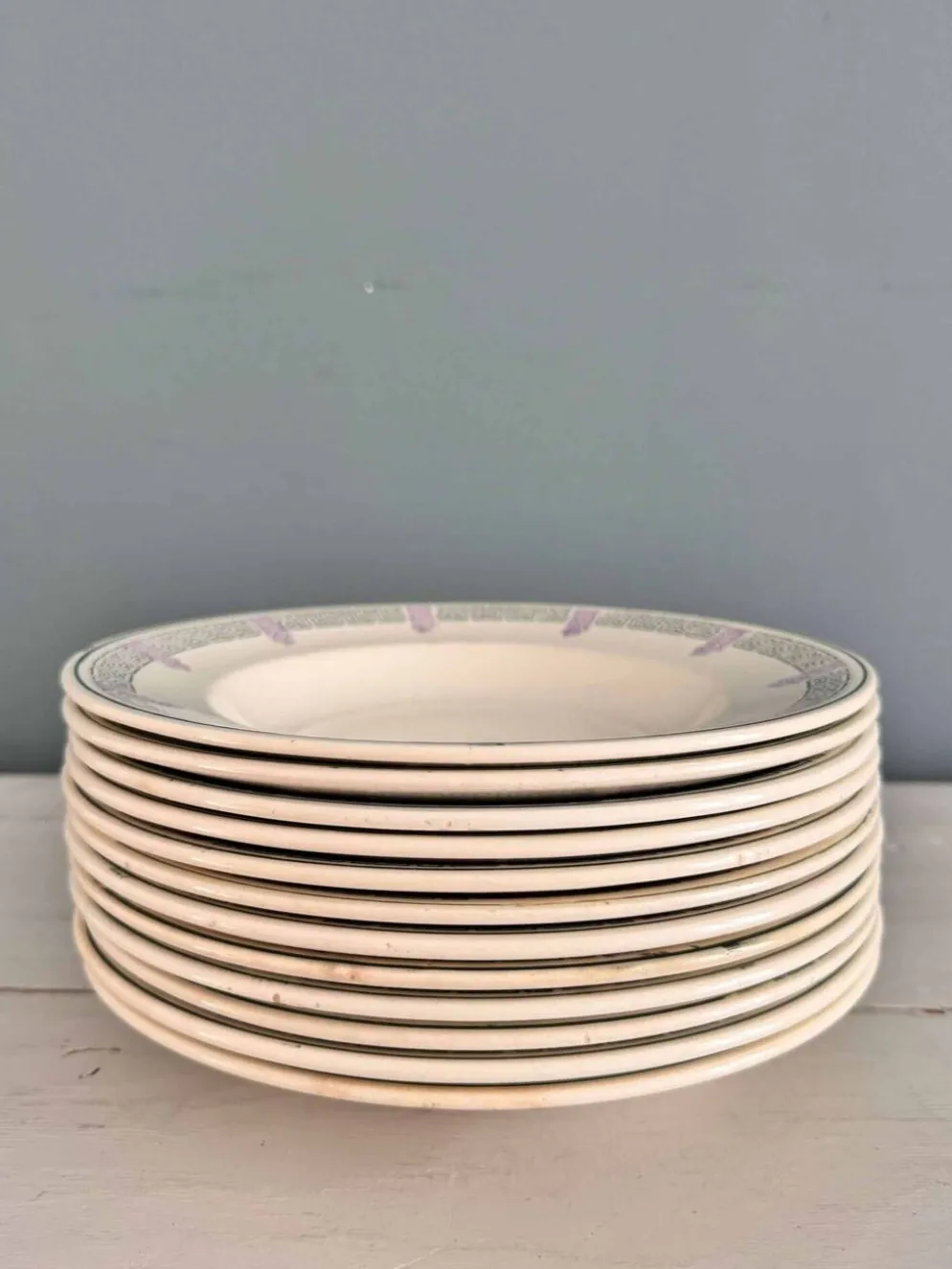 Suite de 12 assiettes creuses 1900 « Janina » Longwy