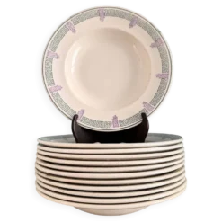 Suite de 12 assiettes creuses 1900 « Janina » Longwy
