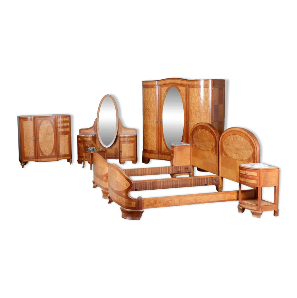 Suite de chambre Art Déco de Louis Majorelle, France, années 1930, ensemble de 8.