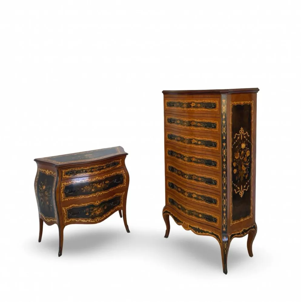 Suite de chambre en bois incrusté de style italien du milieu du siècle, par Pacifici Prete, Rome
