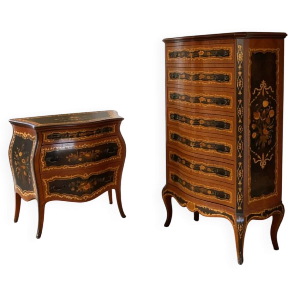 Suite de chambre en bois incrusté de style italien du milieu du siècle, par Pacifici Prete, Rome