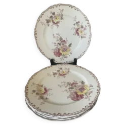 Suite de cinq anciennes assiettes plates Bisto England Modèle Anson Sp