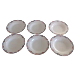 Suite de six assiettes creuses décor paniers de roses par Digoin Sarreguemines vintage années 50-60