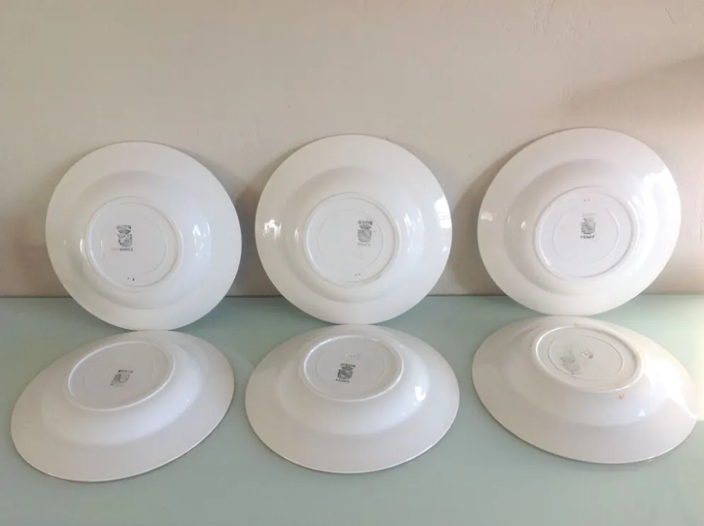 Suite de six assiettes creuses décor paniers de roses par Digoin Sarreguemines vintage années 50-60