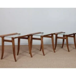 Suite de 3 tables gigognes en noyer par Maxime Old, circa 1940