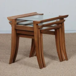 Suite de 3 tables gigognes en noyer par Maxime Old, circa 1940