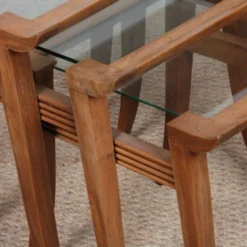 Suite de 3 tables gigognes en noyer par Maxime Old, circa 1940