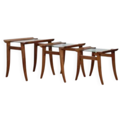 Suite de 3 tables gigognes en noyer par Maxime Old, circa 1940