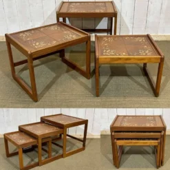 Suite de 3 tables gigognes en teck et dessus carrelé