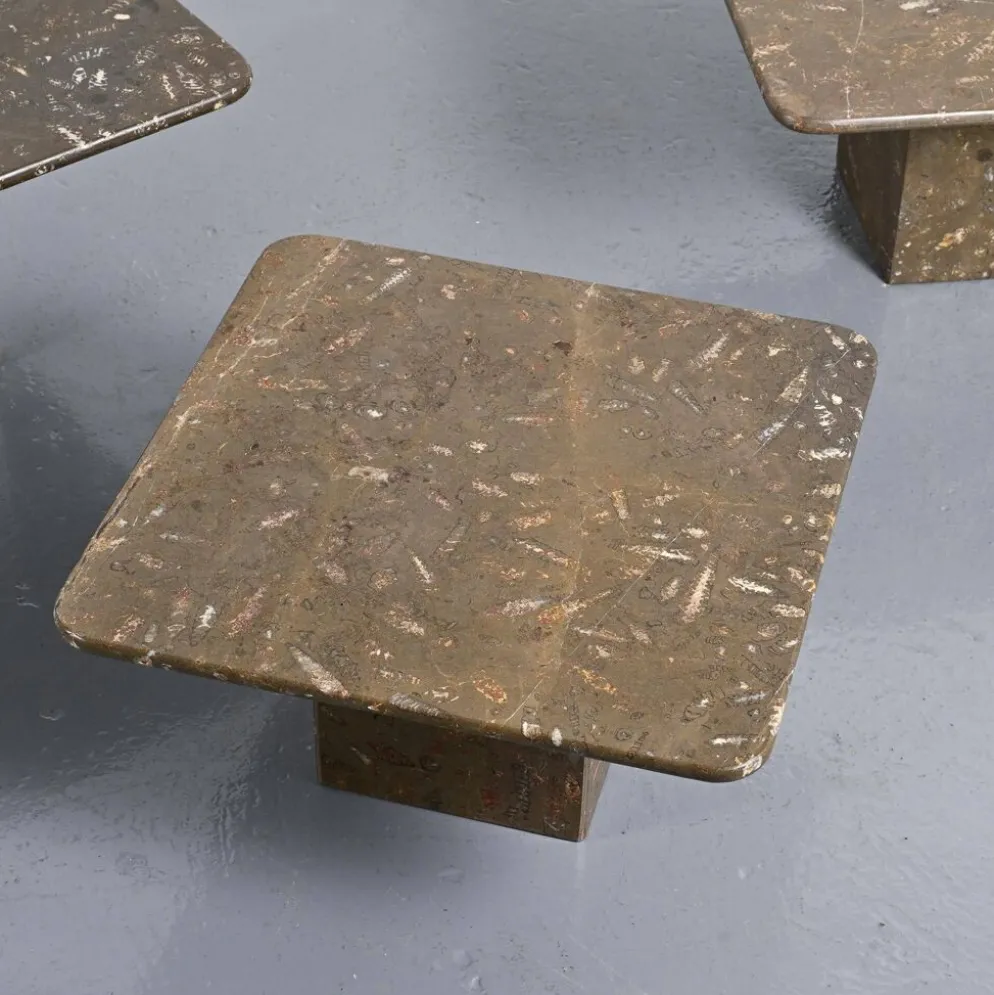 Suite de trois tables gigognes « Fossile », Suisse, circa 1970