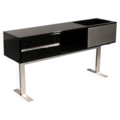 Superbe bar / buffet Willy Rizzo en noir et acier inoxydable, Italie 1969