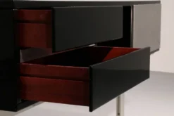 Superbe bar / buffet Willy Rizzo en noir et acier inoxydable, Italie 1969