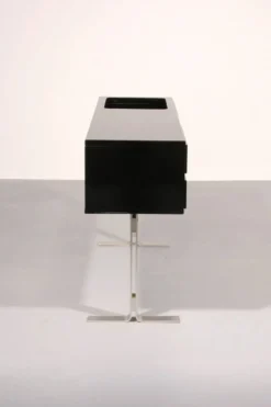 Superbe bar / buffet Willy Rizzo en noir et acier inoxydable, Italie 1969