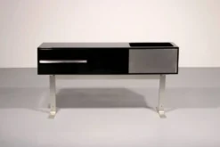 Superbe bar / buffet Willy Rizzo en noir et acier inoxydable, Italie 1969