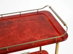 Superbe grand chariot de service en peau de chèvre rouge Aldo Tura des années 1960 | Fabriqué en Italie