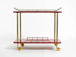 Superbe grand chariot de service en peau de chèvre rouge Aldo Tura des années 1960 | Fabriqué en Italie