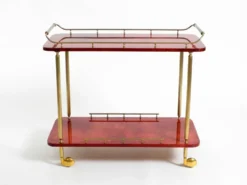 Superbe grand chariot de service en peau de chèvre rouge Aldo Tura des années 1960 | Fabriqué en Italie