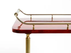 Superbe grand chariot de service en peau de chèvre rouge Aldo Tura des années 1960 | Fabriqué en Italie