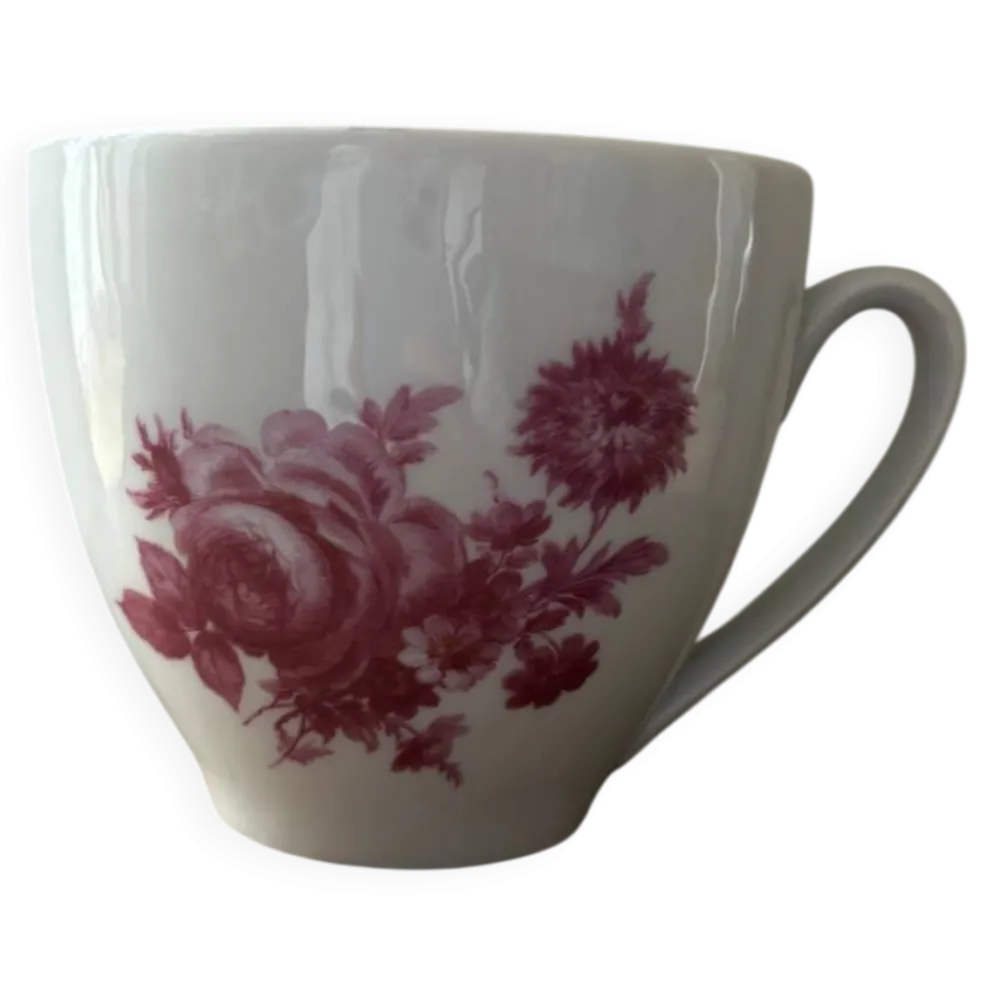 Superbe tasse en porcelaine fleurie rose Singer Limoges