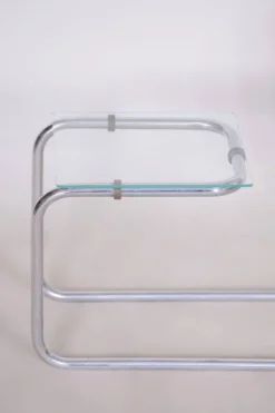 Support de fleurs Bauhaus en chrome et verre, années 1930