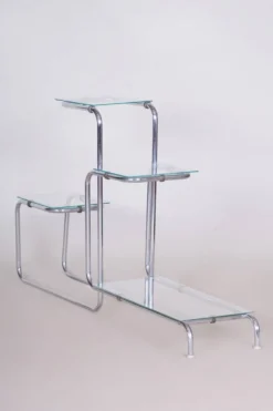 Support de fleurs Bauhaus en chrome et verre, années 1930