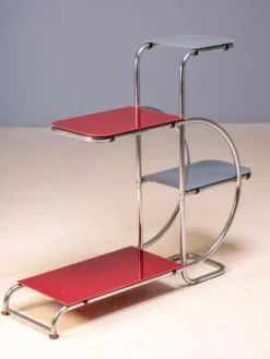 Support de plante en acier tubulaire Bauhaus par Emile Guyot, étagères en verre coloré, milieu du 20e siècle, Tchécoslovaquie, 90 × 30 × 105 cm