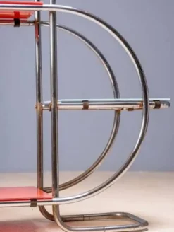 Support en acier Bauhaus par Emile Guyot, étagères en verre coloré, milieu du 20e siècle, Tchécoslovaquie, 90 × 30 × 105 cm