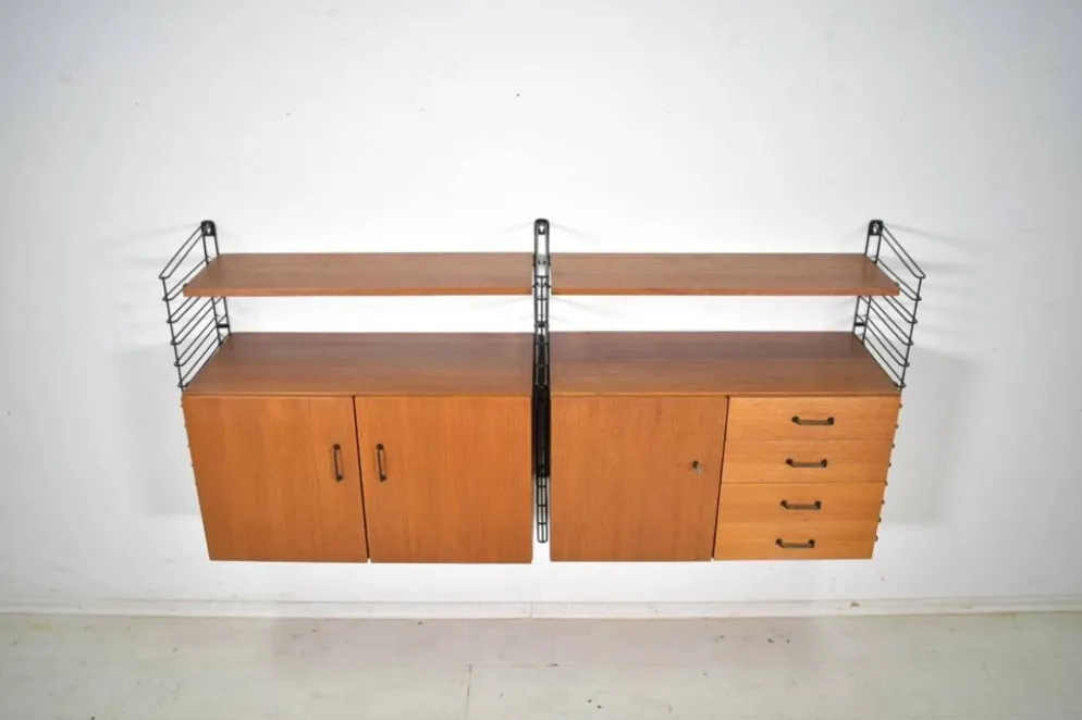Système de rangement Musterring Tomado Teck années 1960 Étagère murale Vintage