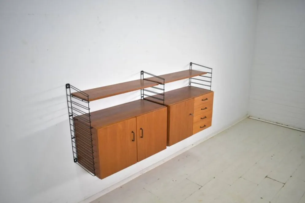 Système de rangement Musterring Tomado Teck années 1960 Étagère murale Vintage