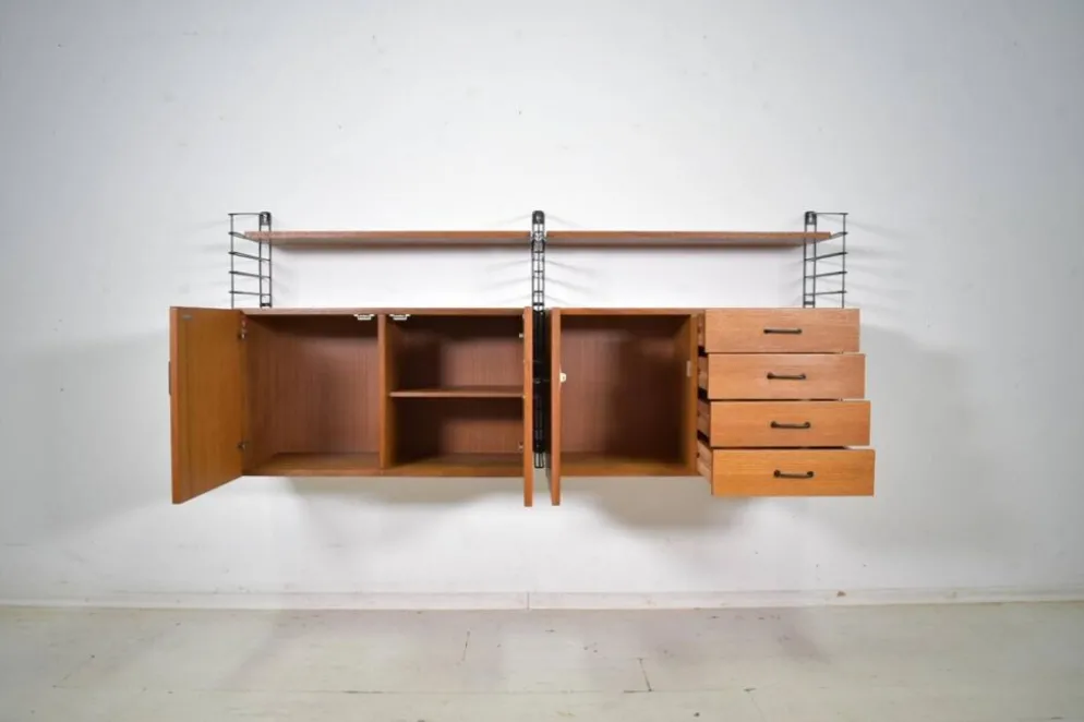 Système de rangement Musterring Tomado Teck années 1960 Étagère murale Vintage