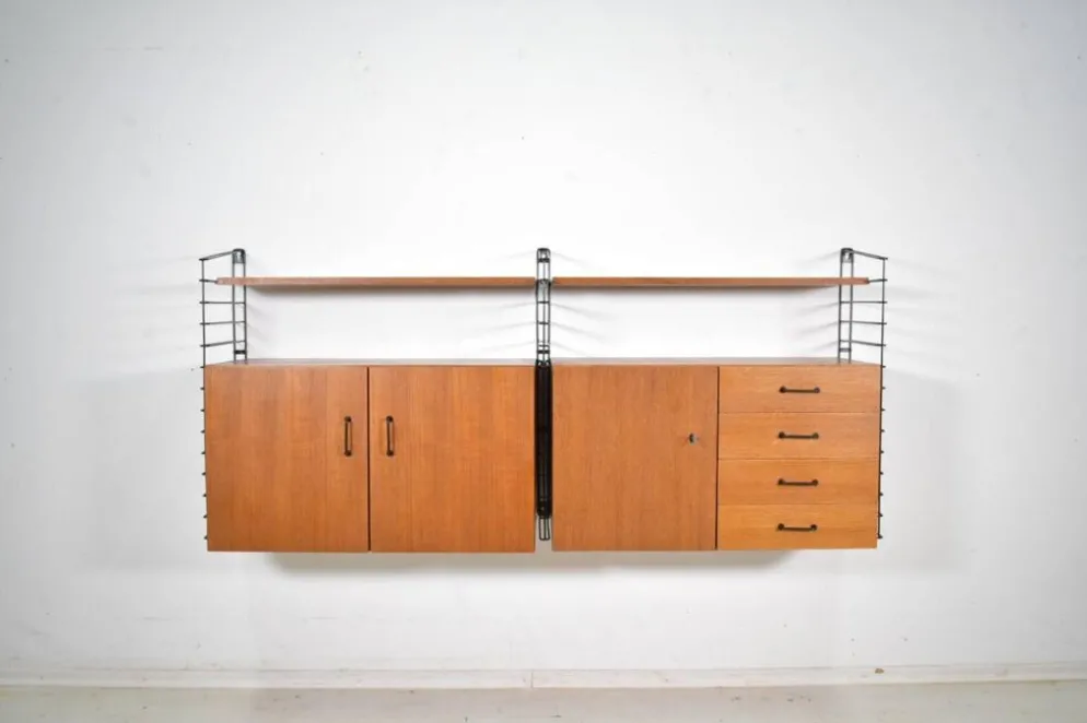 Système de rangement Musterring Tomado Teck années 1960 Étagère murale Vintage
