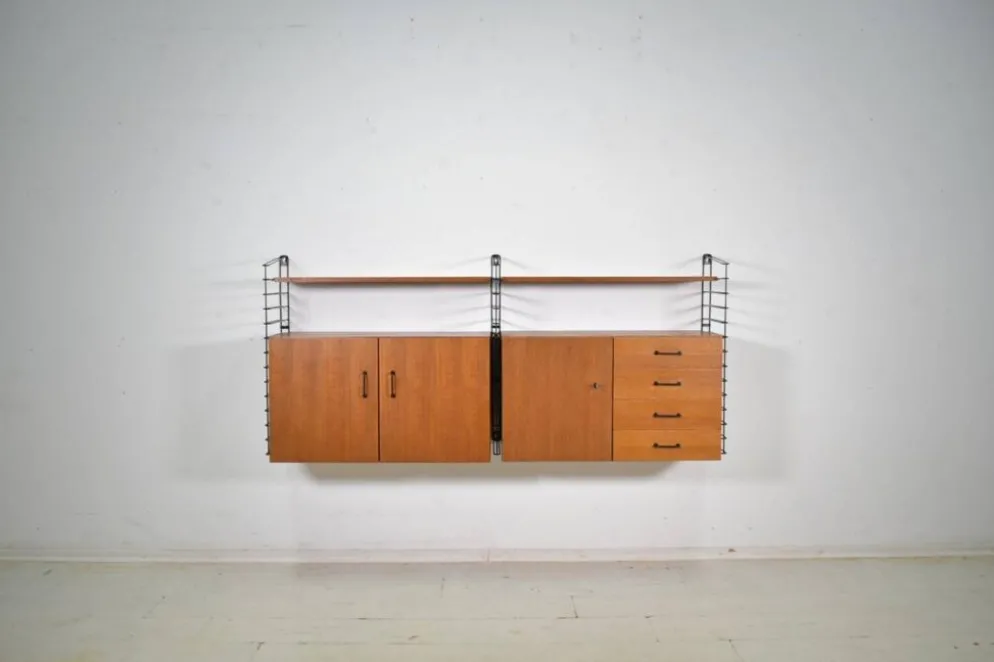 Système de rangement Musterring Tomado Teck années 1960 Étagère murale Vintage