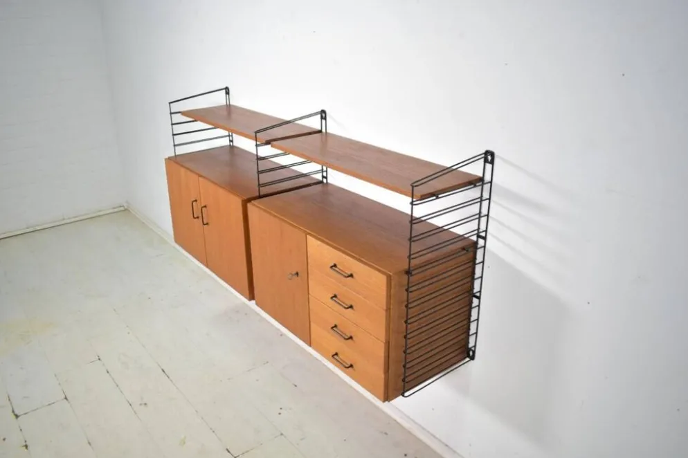 Système de rangement Musterring Tomado Teck années 1960 Étagère murale Vintage