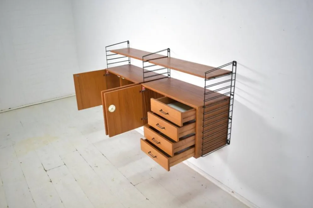 Système de rangement Musterring Tomado Teck années 1960 Étagère murale Vintage