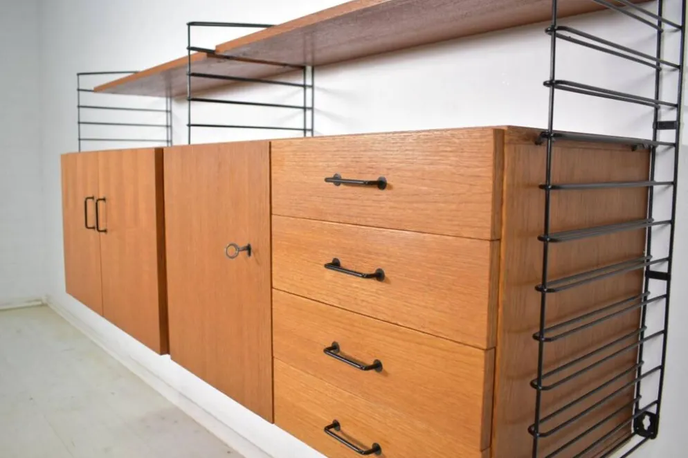 Système de rangement Musterring Tomado Teck années 1960 Étagère murale Vintage