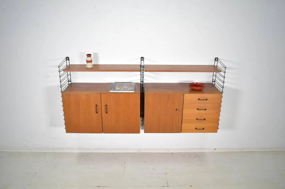 Système de rangement Musterring Tomado Teck années 1960 Étagère murale Vintage