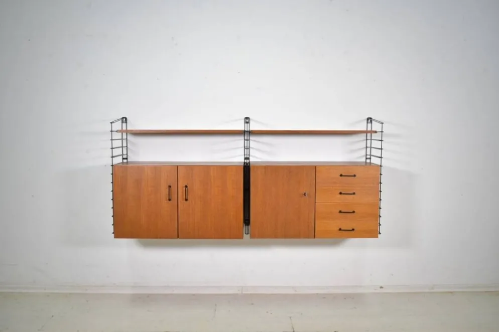 Système de rangement Musterring Tomado Teck années 1960 Étagère murale Vintage