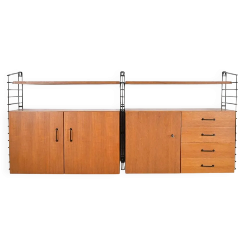 Système de rangement Musterring Tomado Teck années 1960 Étagère murale Vintage