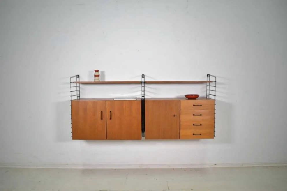 Système de rangement Musterring Tomado Teck années 1960 Étagère murale Vintage