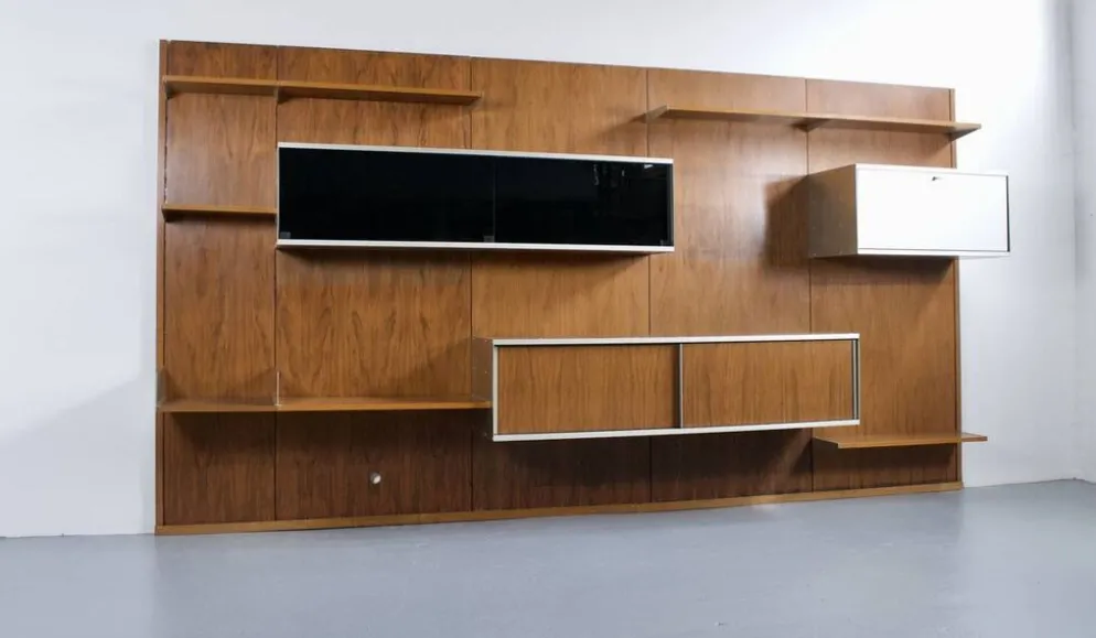 SYSTÈME MURAL MODULABLE À PANNEAUX PALISSANDRE GEORGES FRYDMAN ANNÉES 70' E