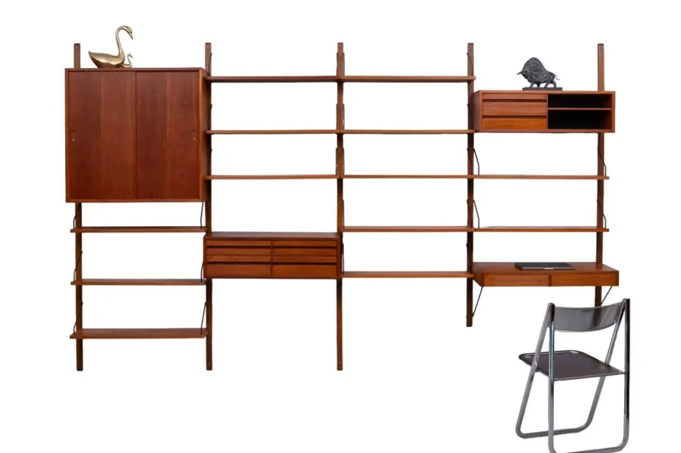 Système mural Royal Teak Poul Cadovius vintage des années 1960 avec 4 armoires