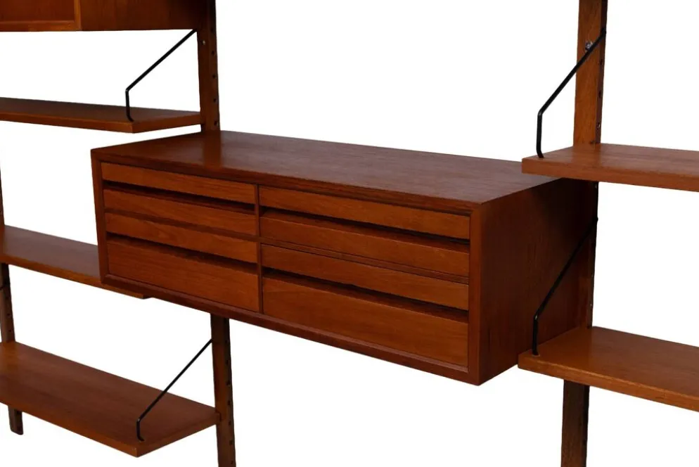 Système mural Royal Teak Poul Cadovius vintage des années 1960 avec 4 armoires