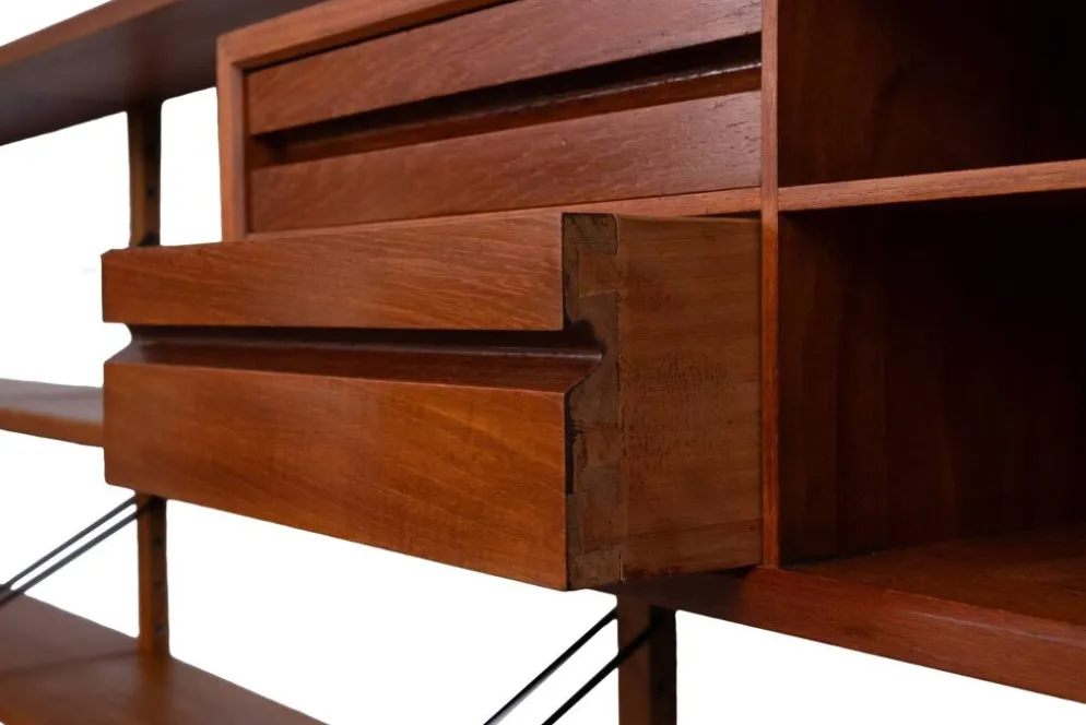 Système mural Royal Teak Poul Cadovius vintage des années 1960 avec 4 armoires