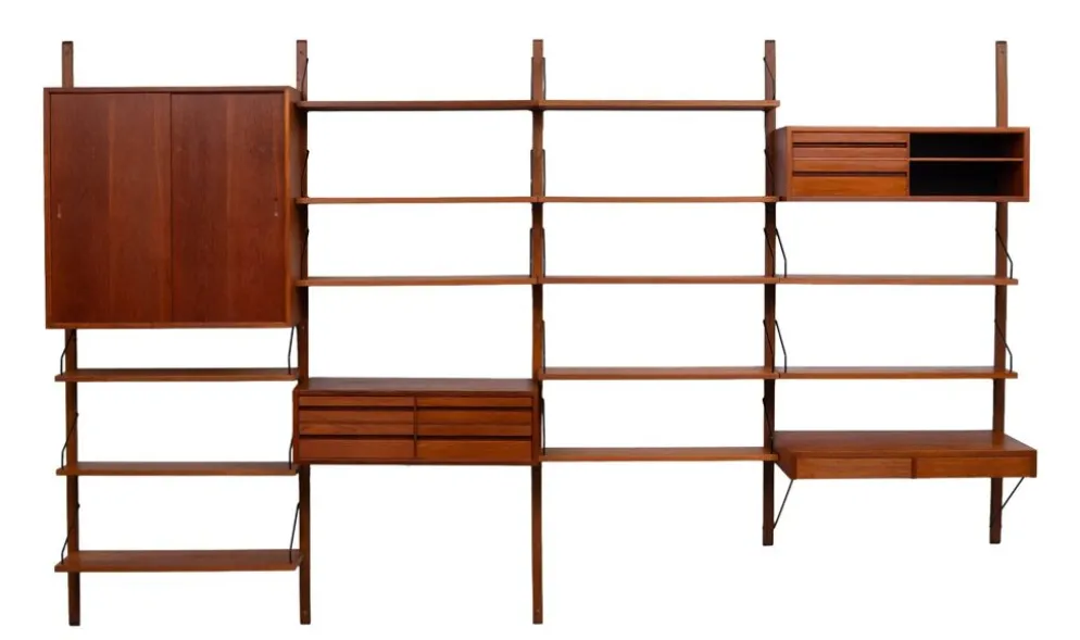 Système mural Royal Teak Poul Cadovius vintage des années 1960 avec 4 armoires