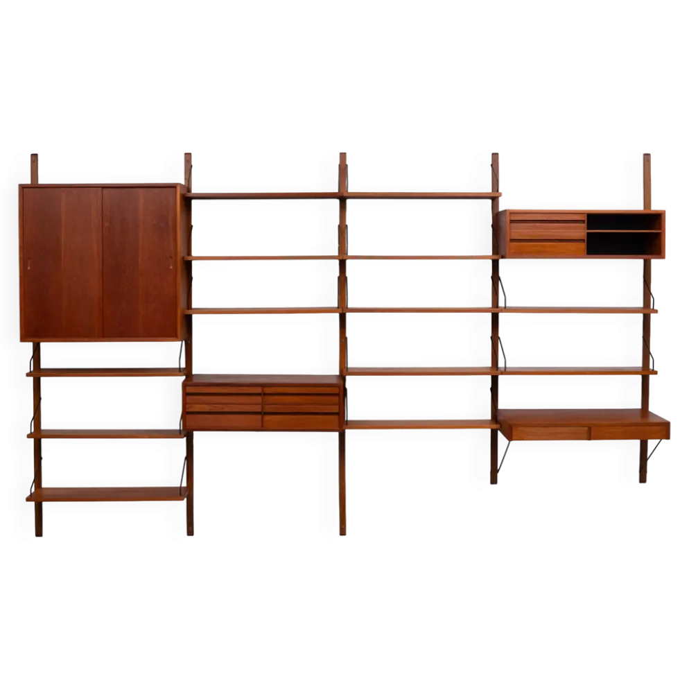 Système mural Royal Teak Poul Cadovius vintage des années 1960 avec 4 armoires